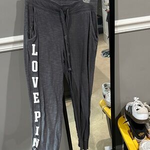 Victoria's Secret Gray Track Pants with White Lettering